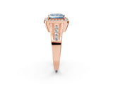 Rose gold Fancy Blue Princess Cut Diamond Halo Ring with Split Shank and Bezel Accents and Prong Setting_2