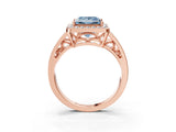 Rose gold Fancy Blue Princess Cut Diamond Halo Ring with Split Shank and Bezel Accents and Prong Setting_3