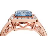 Rose gold Fancy Blue Princess Cut Diamond Halo Ring with Split Shank and Bezel Accents and Prong Setting_4