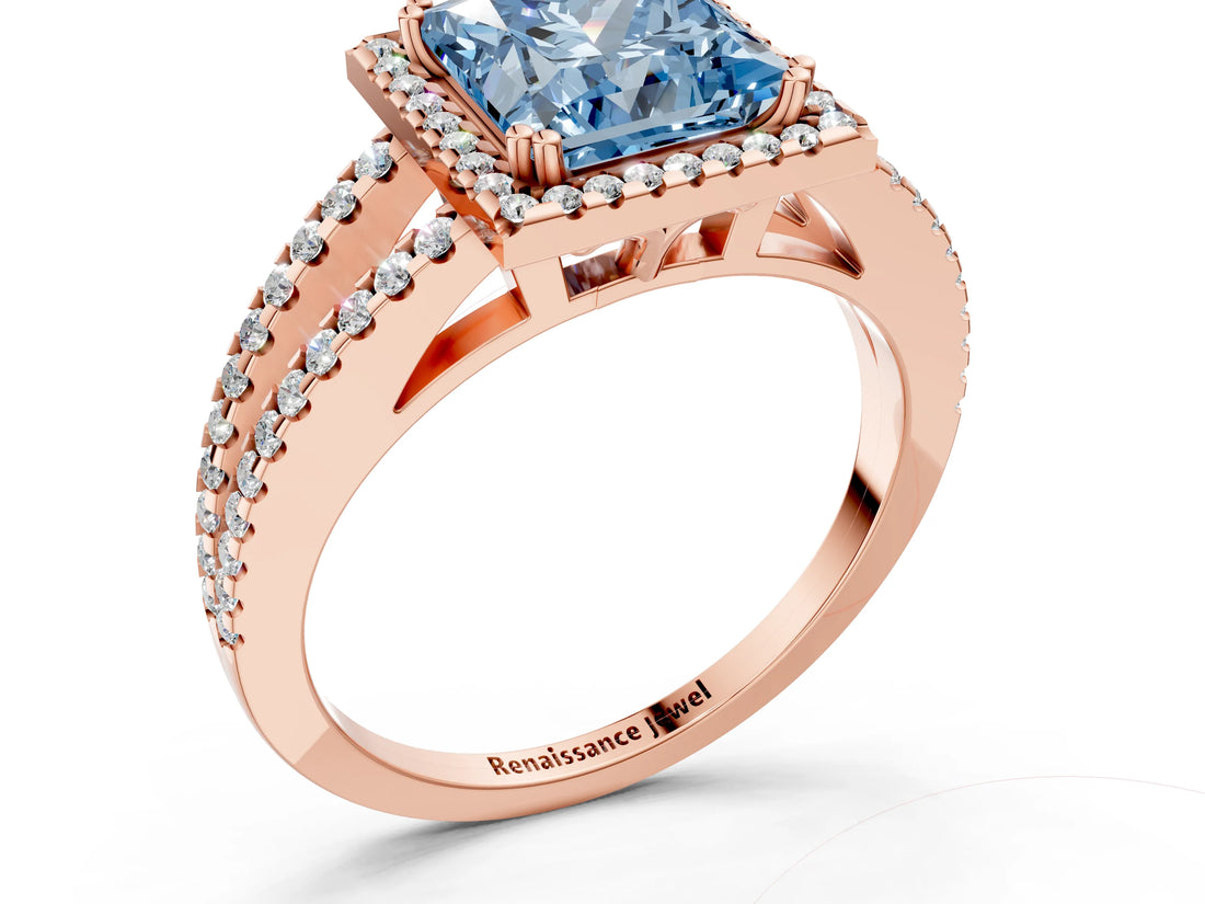 Rose gold Fancy Blue Princess Cut Diamond Halo Split Shank Engagement Ring_39