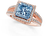 Rose gold Fancy Blue Princess Cut Diamond Halo Split Shank Engagement Ring_40
