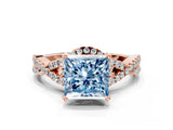 Rose gold Fancy Blue Princess Cut Diamond  Halo Twist Band Solitaire Prong Setting Ring_48