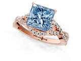 Rose gold Fancy Blue Princess Cut Diamond  Halo Twist Band Solitaire Prong Setting Ring_49