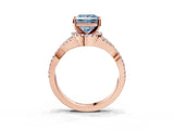 Rose gold Fancy Blue Princess Cut Diamond  Halo Twist Band Solitaire Prong Setting Ring_51