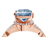 Rose gold Fancy Blue Princess Cut Diamond  Halo Twist Band Solitaire Prong Setting Ring_52
