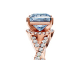 Rose gold Fancy Blue Princess Cut Diamond  Halo Twist Band Solitaire Prong Setting Ring_53