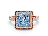 Rose gold Fancy Blue Princess  Cut Diamond Milgrain Floral Halo Engagement Ring with Pavé Band_15