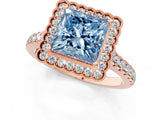 Rose gold Fancy Blue Princess  Cut Diamond Milgrain Floral Halo Engagement Ring with Pavé Band_16
