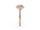 Rose gold Fancy Blue Princess  Cut Diamond Milgrain Floral Halo Engagement Ring with Pavé Band_17