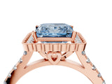 Rose gold Fancy Blue Princess  Cut Diamond Milgrain Floral Halo Engagement Ring with Pavé Band_19