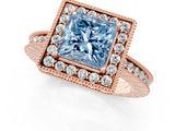 Rose gold Fancy Blue Princess Cut Diamond Milgrain Halo Engagement Ring with Round Pavé Band and Prong Setting_13