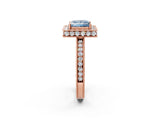 Rose gold Fancy Blue Princess Cut Diamond Milgrain Halo Engagement Ring with Round Pavé Band and Prong Setting_14