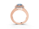 Rose gold Fancy Blue Princess Cut Diamond Milgrain Halo Engagement Ring with Round Pavé Band and Prong Setting_15