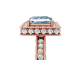 Rose gold Fancy Blue Princess Cut Diamond Milgrain Halo Engagement Ring with Round Pavé Band and Prong Setting_17