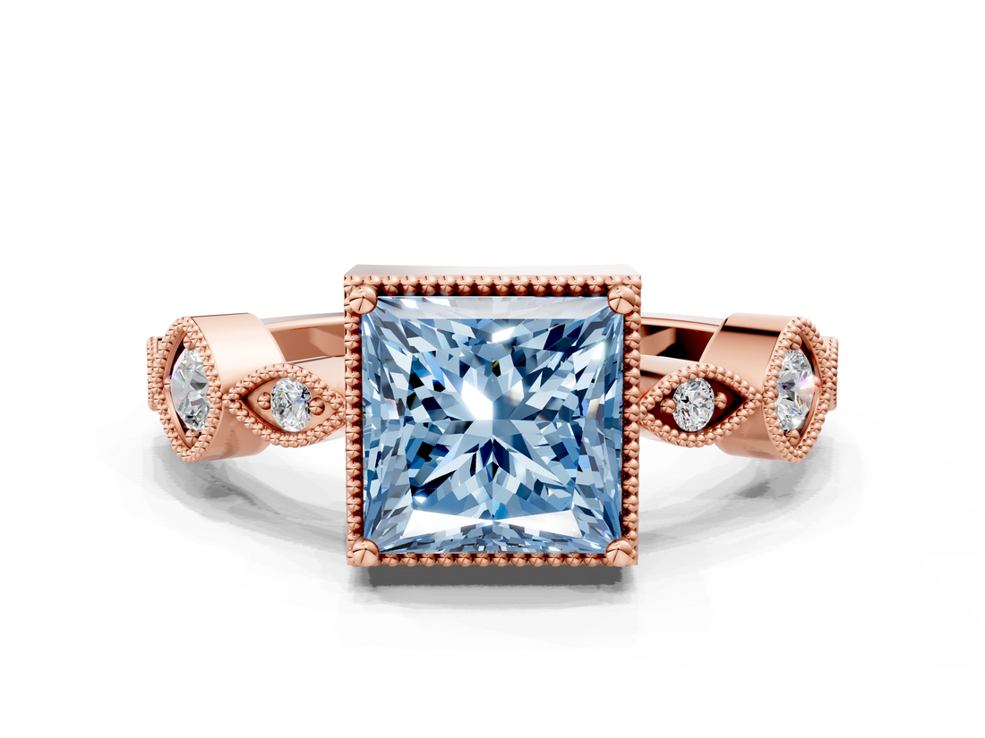 Rose gold Fancy Blue Princess  Cut Diamond Milgrain Marquise Band with Prong Setting_3