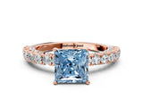 Rose gold Fancy Blue Princess Cut Diamond Pavé Band Solitaire Ring with Prong Setting_63