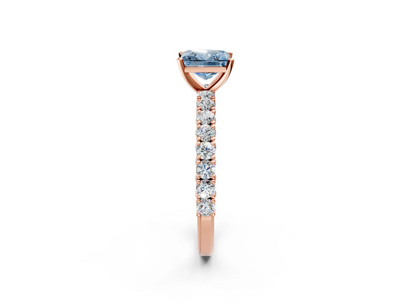 Rose gold Fancy Blue Princess Cut Diamond Pavé Band Solitaire Ring with Prong Setting