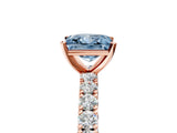 Rose gold Fancy Blue Princess Cut Diamond Pavé Band Solitaire Ring with Prong Setting_68