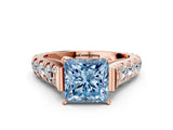 Rose gold Fancy Blue Princess  Cut Diamond Pavé Band Solitaire with Four-Prong Setting_15