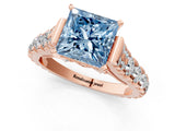 Rose gold Fancy Blue Princess  Cut Diamond Pavé Band Solitaire with Four-Prong Setting_16