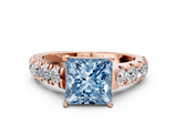 Rose gold Fancy Blue Princess  Cut Diamond Pavé Band Solitaire with Four-Prong Setting_3