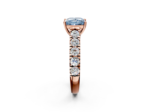 Rose gold Fancy Blue Princess  Cut Diamond Solitaire Ring with Micro Pave Band and Prong Setting