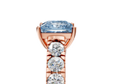 Rose gold Fancy Blue Princess  Cut Diamond Pavé Band Solitaire with Four-Prong Setting_8