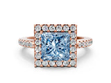Rose gold Fancy Blue Princess Cut Diamond Pavé Halo Ring with Four-Prong Setting_36