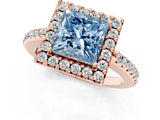 Rose gold Fancy Blue Princess Cut Diamond Pavé Halo Ring with Four-Prong Setting_37