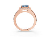 Rose gold Fancy Blue Princess Cut Diamond Pavé Halo Ring with Four-Prong Setting_39
