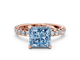 Rose gold Fancy Blue Princess Cut Diamond Pavé Solitaire Ring with Round Band and Prong Setting_12