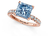 Rose gold Fancy Blue Princess Cut Diamond Pavé Solitaire Ring with Round Band and Prong Setting_13