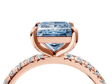 Rose gold Fancy Blue Princess Cut Diamond Pavé Solitaire Ring with Round Band and Prong Setting_16