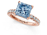 Rose gold Fancy Blue Princess Cut Diamond Pavé Solitaire Ring with Round Band and Prong Setting_25