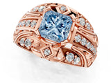 Rose gold Fancy Blue Princess Cut Diamond Pave Art Deco Split Shank Ring with Four-Prong Setting_1