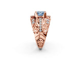 Rose gold Fancy Blue Princess Cut Diamond Pave Art Deco Split Shank Ring with Four-Prong Setting_2