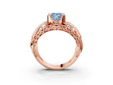 Rose gold Fancy Blue Princess Cut Diamond Pave Art Deco Split Shank Ring with Four-Prong Setting_3