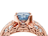 Rose gold Fancy Blue Princess Cut Diamond Pave Art Deco Split Shank Ring with Four-Prong Setting_4