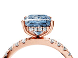 Rose gold Fancy Blue Princess Cut Diamond Pave Band Solitaire Ring with Four-Prong Setting_62