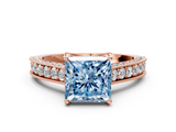 Rose gold Fancy Blue Princess  Cut Diamond Pave Band with Four-Prong Setting_38