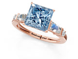Rose gold Fancy Blue Princess  Cut Diamond Ring with Baguette Side Stones, Channel Set Band, and Four-Prong Setting_25