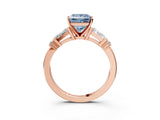 Rose gold Fancy Blue Princess  Cut Diamond Ring with Baguette Side Stones, Channel Set Band, and Four-Prong Setting_27
