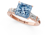 Rose gold Fancy Blue Princess  Cut Diamond Ring with Baguette Side Stones, Channel Set Band, and Four-Prong Setting_4