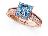 Rose gold Fancy Blue Princess Cut Diamond Ring with Milgrain Pavé Band and Four-Prong Setting_22