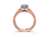 Rose gold Fancy Blue Princess Cut Diamond Ring with Milgrain Pavé Band and Four-Prong Setting_24