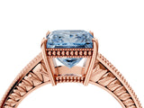 Rose gold Fancy Blue Princess Cut Diamond Ring with Milgrain Pavé Band and Four-Prong Setting_25