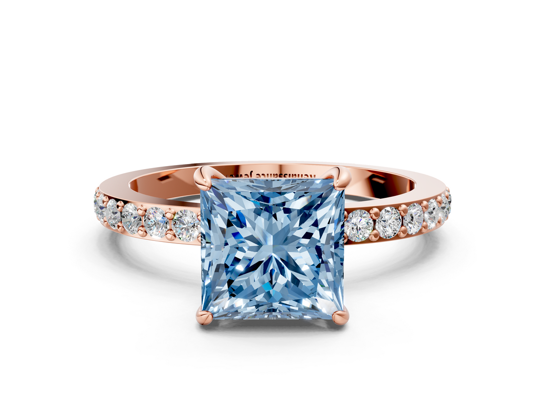 Rose gold Fancy Blue Princess  Cut Diamond Ring with Pavé Band and Four-Prong Setting_70