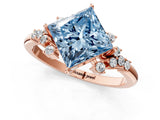 Rose gold Fancy Blue Princess Cut Diamond Ring with Side Stones and Four-Prong Setting_100