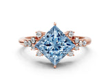 Rose gold Fancy Blue Princess Cut Diamond Ring with Side Stones and Four-Prong Setting_99