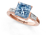 Rose gold Fancy Blue Princess  Cut Diamond Ring with Tapered Baguette Side Stones in Four-Prong Setting_4